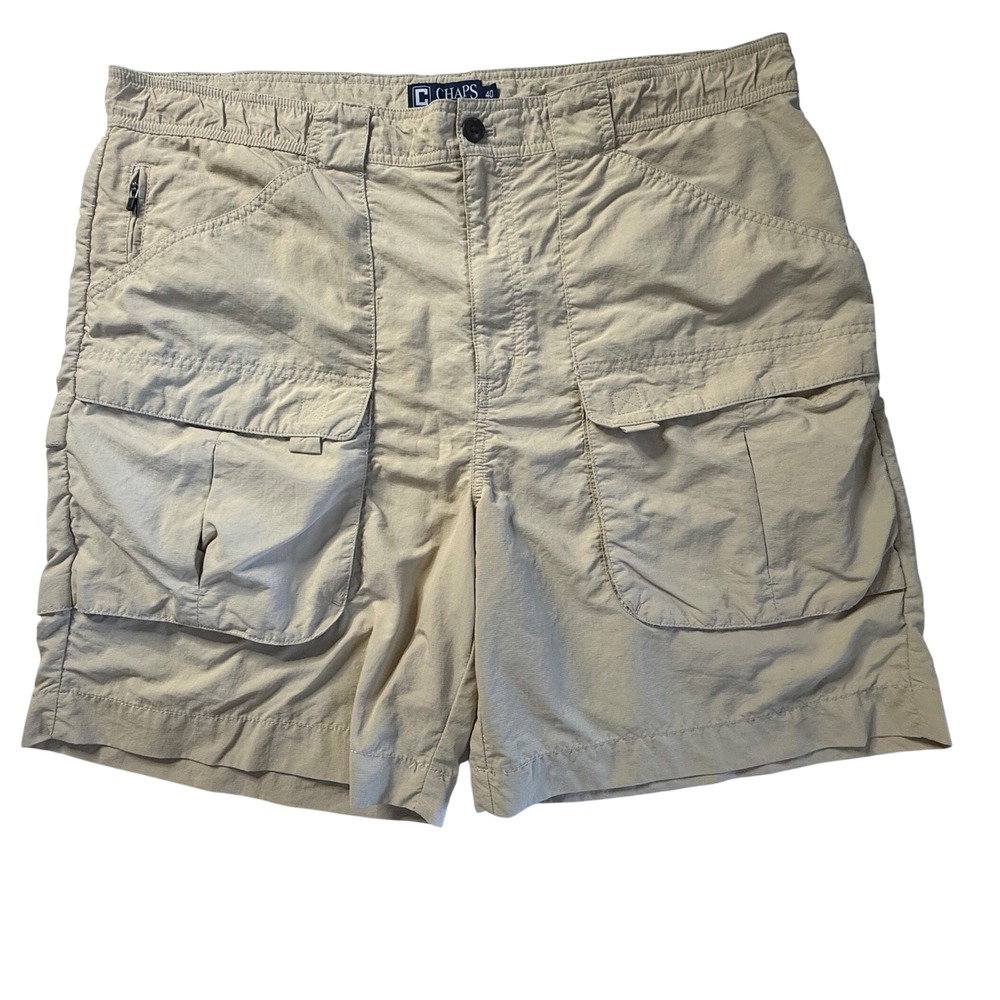 Chaps Mens Cargo Shorts Tan Khaki Elastic Waist Utility Pockets Size 40